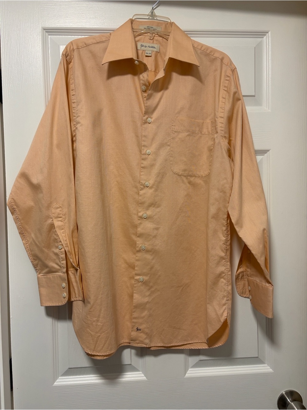 John W. Nordstrom Peach Long-Sleeve Dress Shirt 15.5/33, 100% Cotton